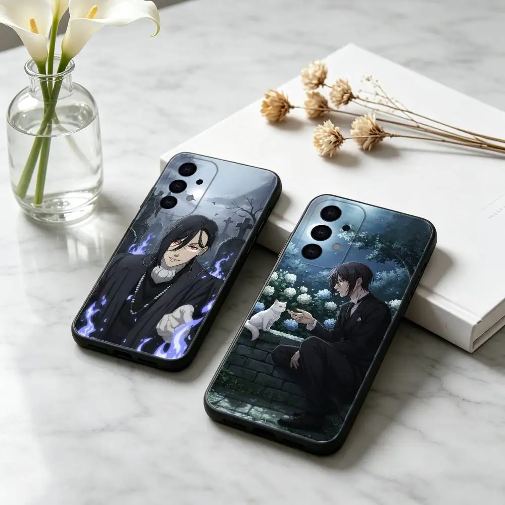 Capa de Telefone Black Butler Sebastian M-Michaelis para Samsung S25, S24, S21, S22, S23, S30, Ultra, S20, Plus, Fe, Lite - Carcaça Preta