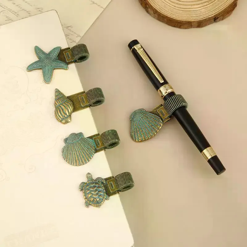 1pc Vintage Ocean Turtle Metal Pen Clip Spring Loaded Pen Holder For Notebook Journal Office School Stationery