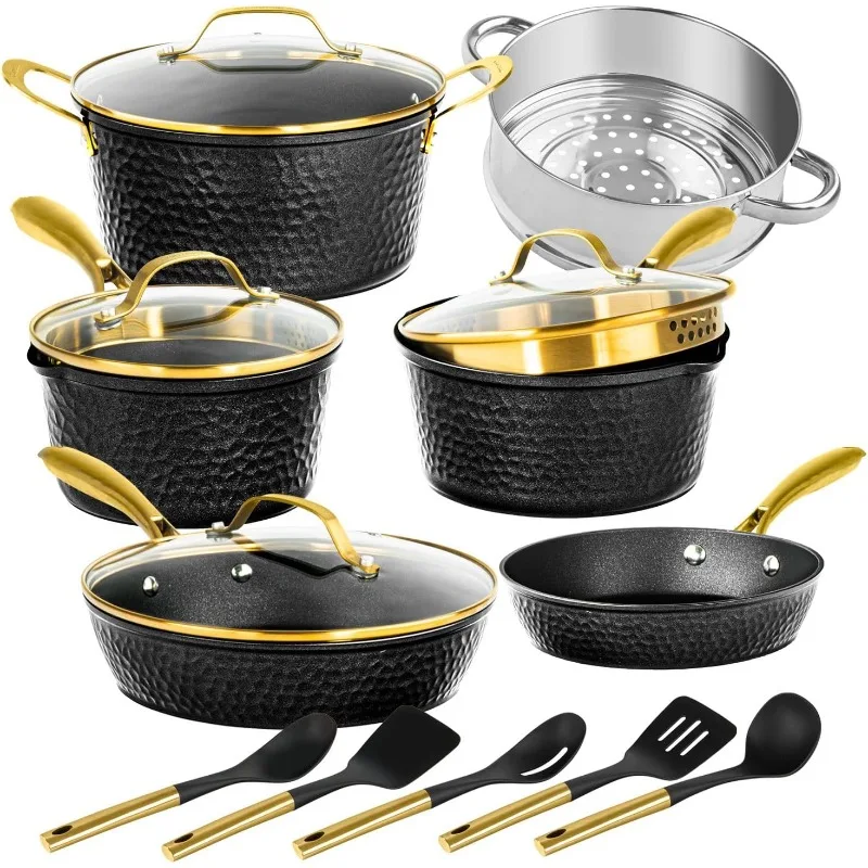 15 Pc Ceramic Pots and Pans Set Non Stick, Kitchen Cookware Sets, Pot and Pan Set, Ceramic Cookware Set, Non Stick Pots