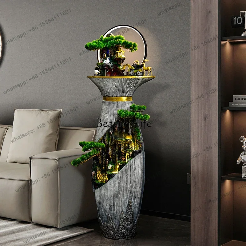 jj Floor-standing Water Flowing Ornament Fountain Decoration Fake Mountain Wealth-attracting Feng Shui Wheel Entrance Humidifier
