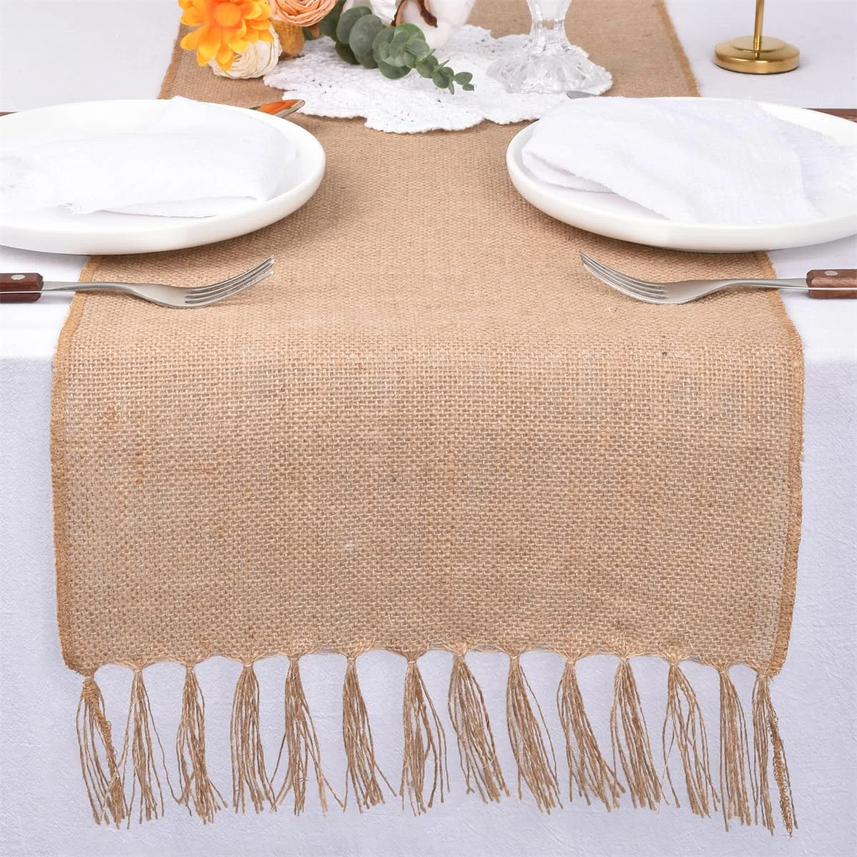 Burlap Table Runner Natural Farmhouse Jute Table Runner Thanksgiving Rustic Table Runner for Home Dining Christmas Table Decor