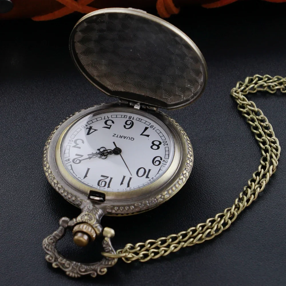 Vintage Quartz Pocket Watch  Bronze Time Necklace Clock Evil Magic Snake Badge Academy Pendant Best Gift for Men and Women Kids