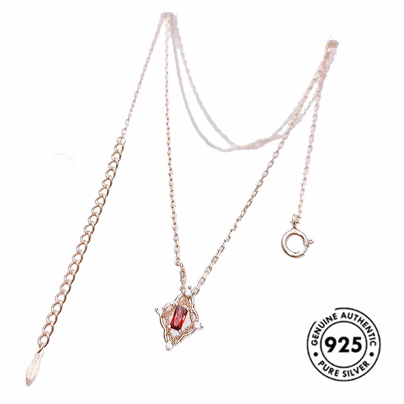 Latest 2024 Genuine Solid 925 Silver Rose Gold Plated Necklaces Natural Garnet For Women Ready To Ship