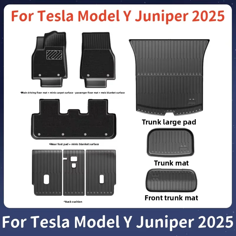 

For New Tesla Model Y Juniper 2025+ TPE Floor Mats & Cargo Liner, All Weather Trunk Mats Floor Liner Backrest Mats