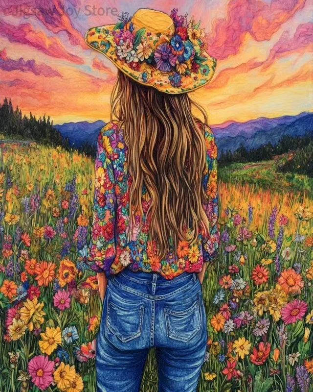 Art Female Jigsaw Puzzle, Starry Sunflower Girl, Wildflower Field Woman, Book Flower Head Girl, Sleeping Mermaid, 500-2000Pcs