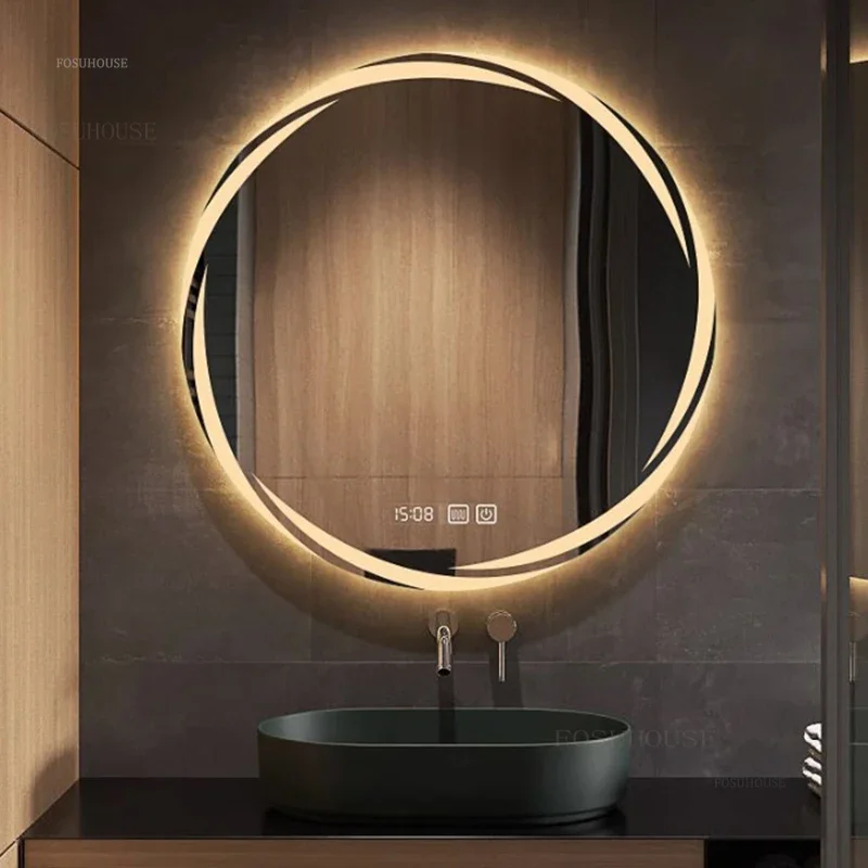 Modern Smart Bath Mirror for Hotel Bathroom Mirrors with LED Light Minimalist Light Luxury Household Wall Hanging Makeup Mirror