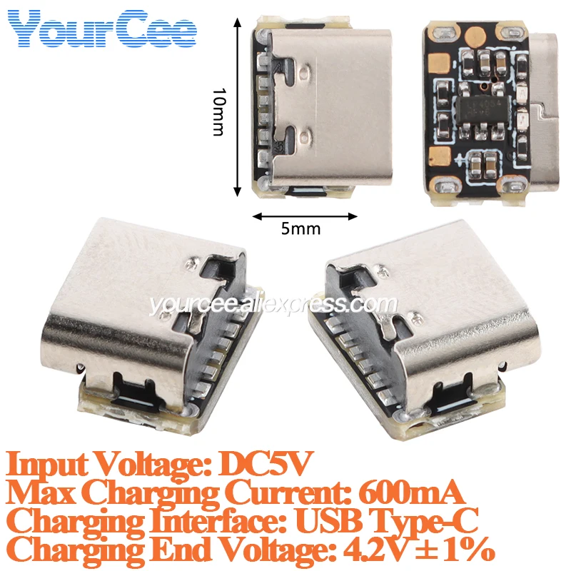 50pcs/1pc 미니 타입-C 3.7V 4.2V 18650 리튬 배터리 충전기 보드 모듈 600mA USB 키보드 충전 전원 보호 보드
