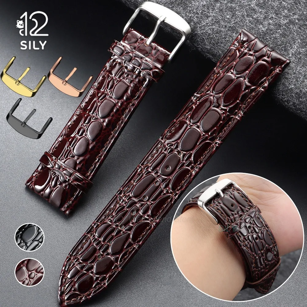 18mm 19mm 20mm 21/22mm Head Layer Calf Skin Leather Watchbands Cowhide Crocodile Pattern Strap Universal Men Women Bracelet Belt