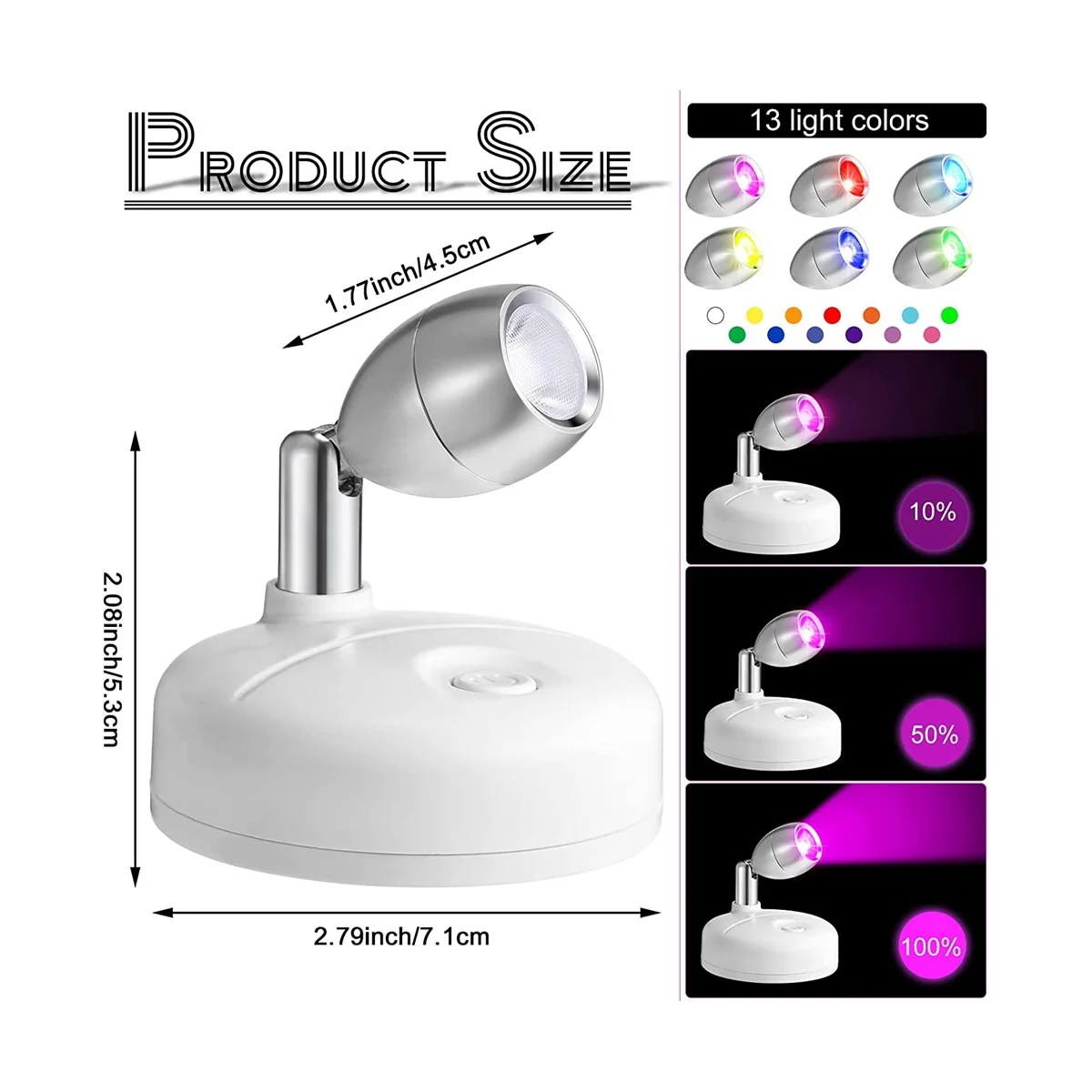 Imagem -04 - Rgb Led Light Spotlight com Controle Remoto Pcs 13 Cores Operado a Pilhas para Corredor Obras de Arte Armário Preto