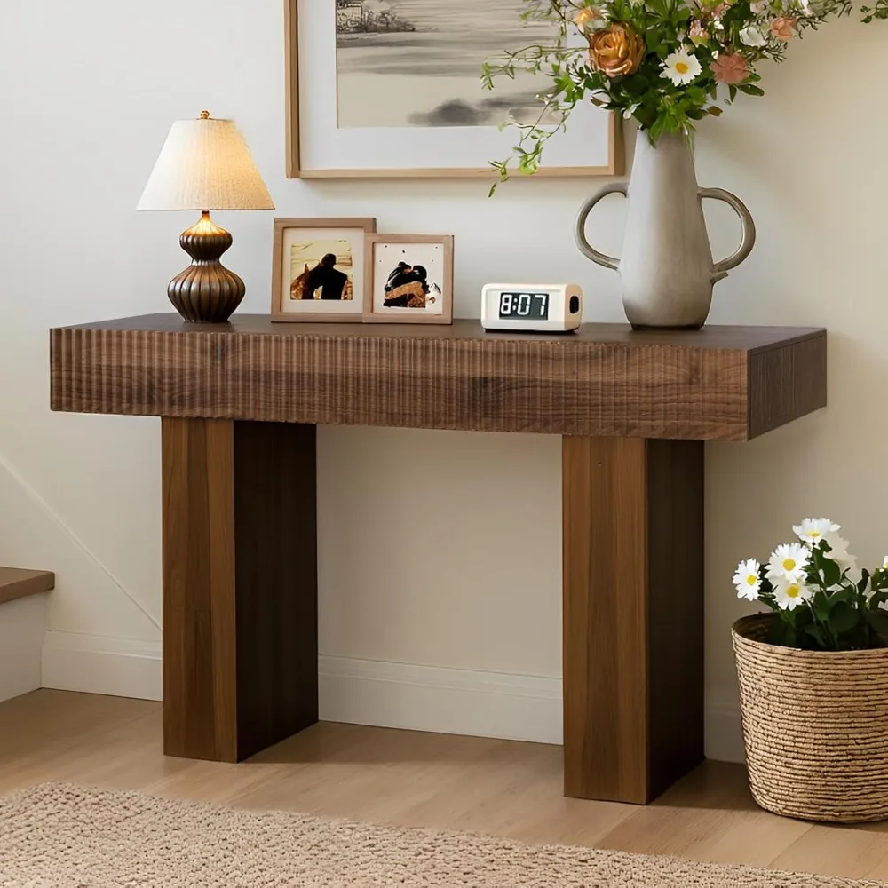 56 طاولة وحدة تحكم مخددة، طاولة أريكة خشبية ضيقة خلف الأريكة، طاولة مدخل المزرعة للمدخل