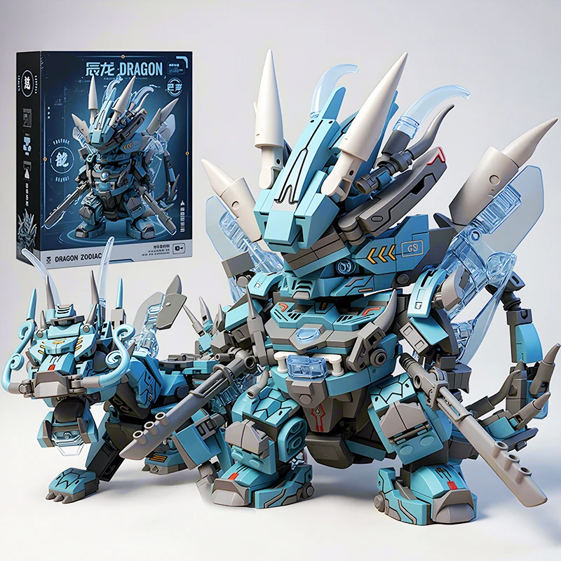 2 in 1 Transformable Mecha Robot City Building Blocks Dragon Model Kids Toys Gift for Boys Girls Birthday Present