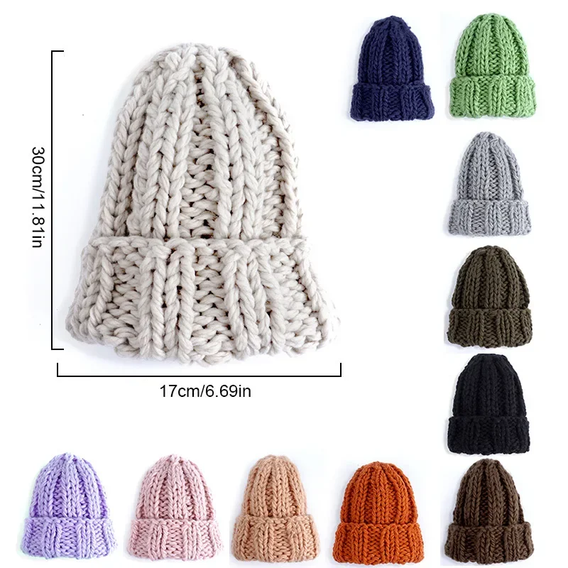 Women Winter Knitted Beanies Hat Thick Soft Warm Coarse Large Knitted Solid Hat Female Ice Ski Bonnet Skullies Beanies Hat Cap