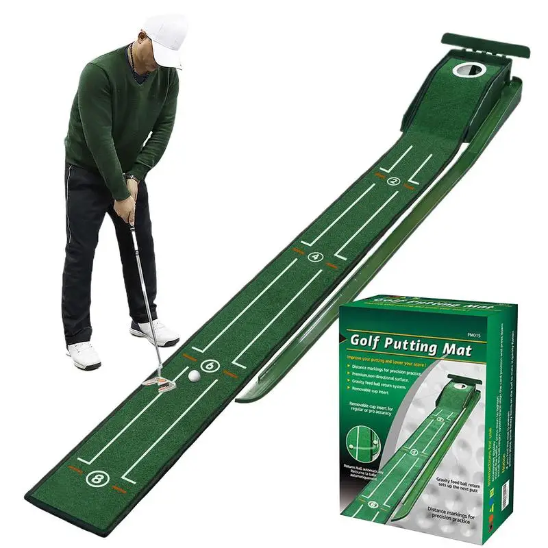 

Golf Putting Mat Home Putting Green Golf Training Velvet Mat With Automatic Ball Return For Improve Accuracy And Challenge