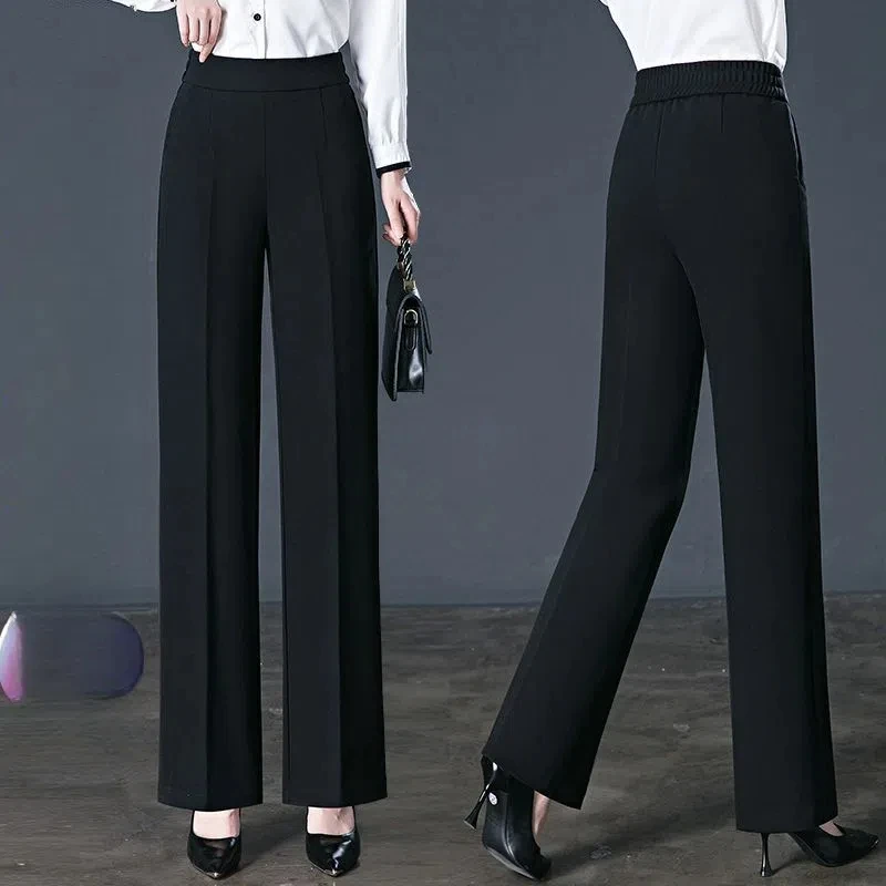 Women\'s Clothing Loose Casual Solid Color Pockets Elastic High Waisted Fashionable Trousers Trouser Suits Vintage Cropped Pants