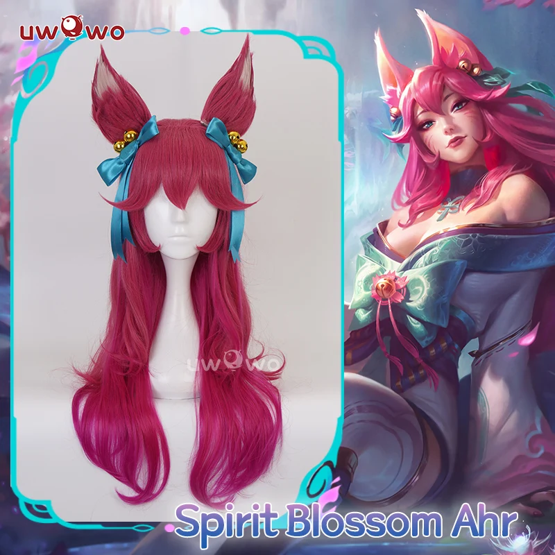 

Парик для косплея с ушами UWOWO League of Legends LOL Spirit Blossom Ahri Foxx, длинные волосы