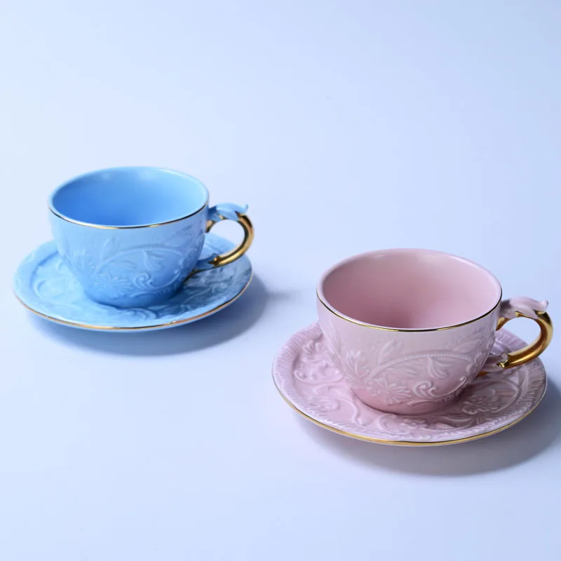 

European-Style Velali Ceramic Embossed Coffee Cup Afternoon Tea Gold Painting Vil * Ari Ceramic Black Tea Cup Saucer Tea Cup