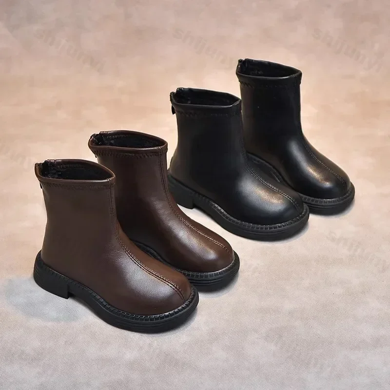 Dziecięce 2024 nowe buty księżniczki dla dzieci antypoślizgowe buty outdoorowe dziewczęce wiosenne jesienne skórzane krótkie buty turystyczne buty