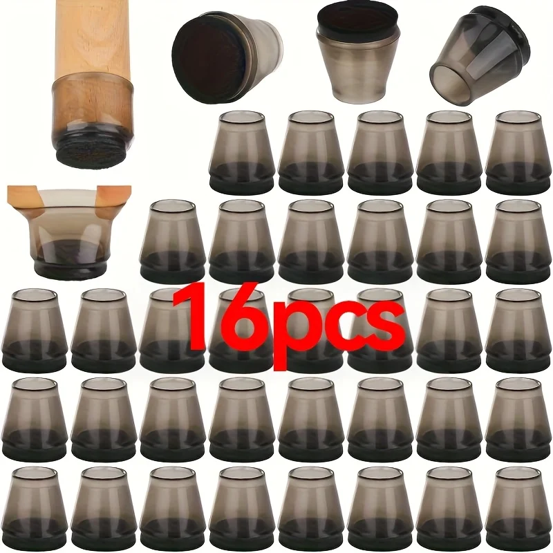 Set of 16 Silicone Protectors for Chair Legs, Featuring Felt Non-Slip Caps And a Polished Metal Look. These Durable