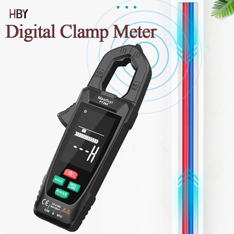 FY382 Digital Clamp Meter 6000/9999 Counts Auto Range  AC/DC Current Voltage   Ammeter Multimeter True RMS NCV Ampere Ohm Tester