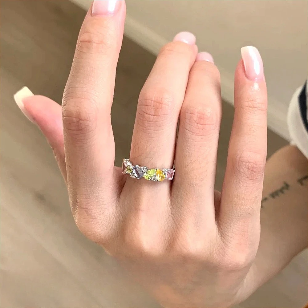 925 sterling silver Monet Garden Dopamine Zirconia Ring - High-end Ring for the Index Finger with Open Design for Women