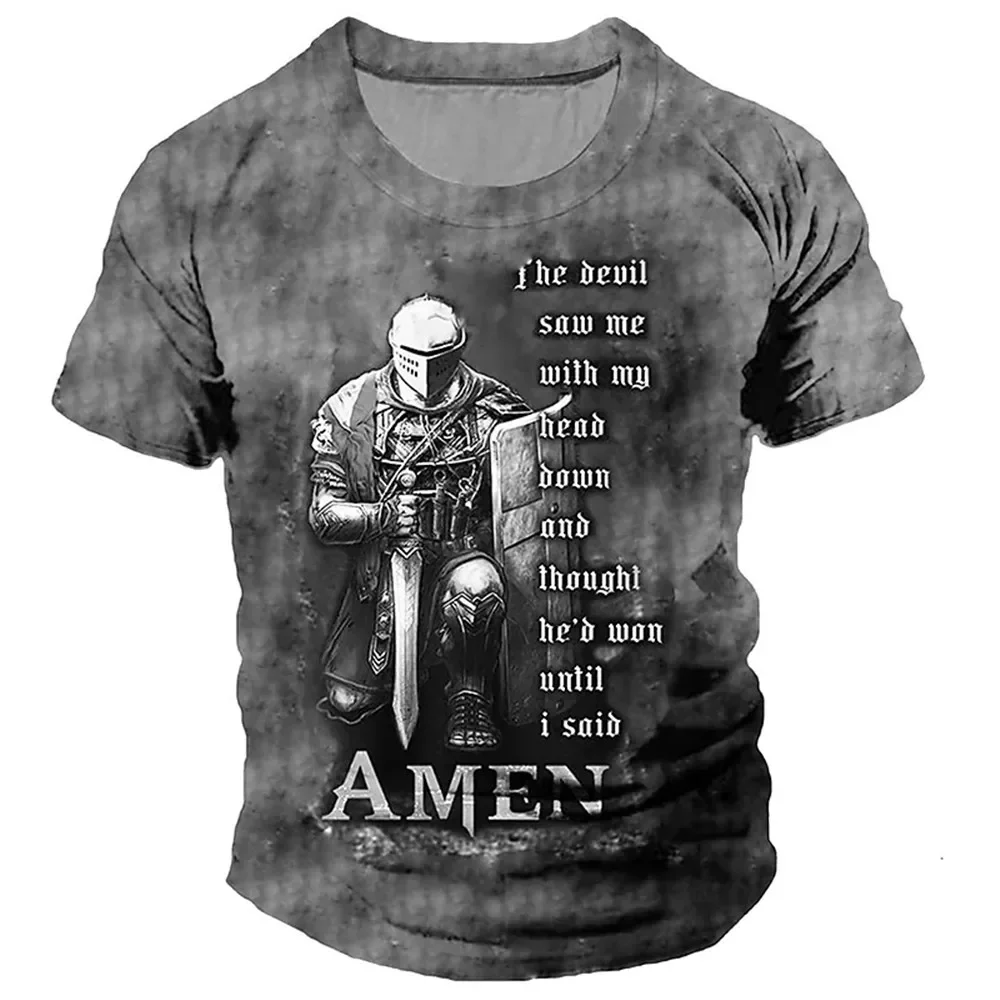 Summer New Men's T-shirt Retro 3D Printed Crusader Short Sleeved Top Outdoor Sports O-neck Fashionable Men's T-shirt