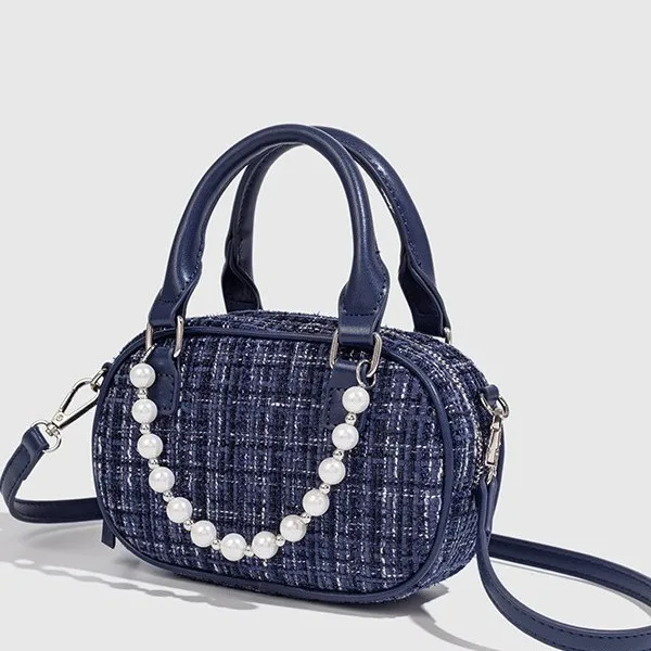 Mini Crossbody Bag for Women Vintage Luxury Design Pear Chain Leather Strap Small Shoulder Pillow Handbag Woolen fabric