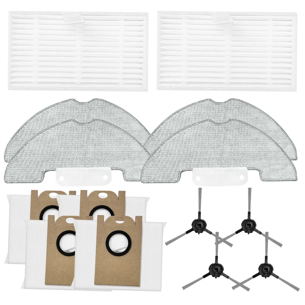 For Airzeen Q10 for Pro Compatible Replacement Kit 2 Filters 4 Mop Cloths 4 Dust Bags 4 Side Brushes for Thorough Cleaning
