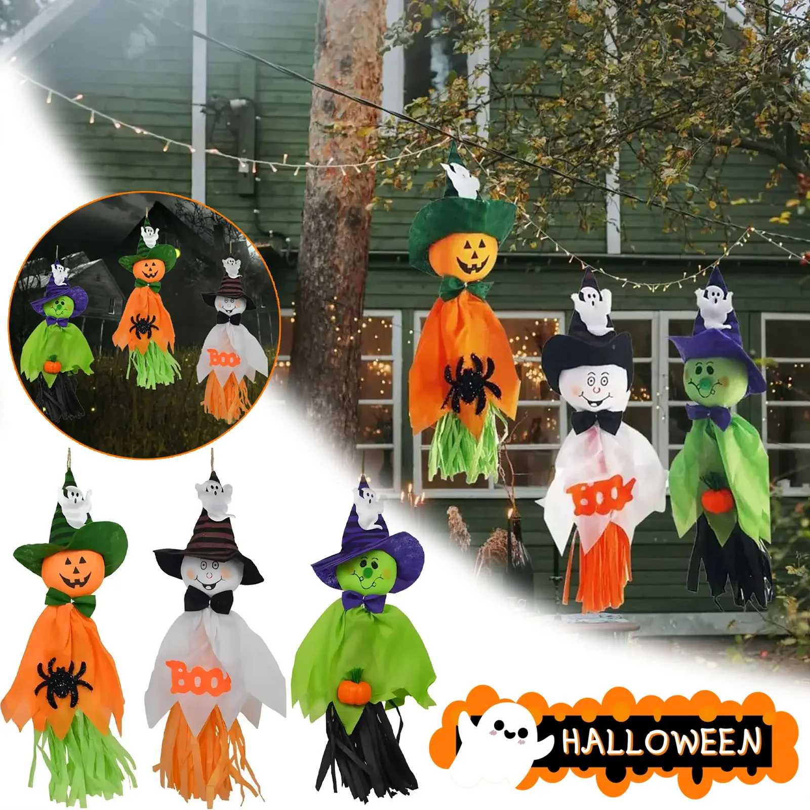 Gruselige hängende Puppendekoration, Halloween-Vogelscheuchen-Ornamente, erschreckende Geister-Festival-Requisiten für Spukhäuser und Outdoor-Displays