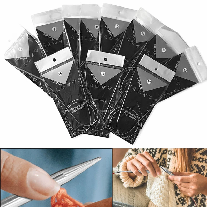 11-teiliges Set Edelstahl Rundstricknadeln 43/80cm Rundstricknadeln Häkelnadeln Webnadeln Nähwerkzeuge für Anfänger