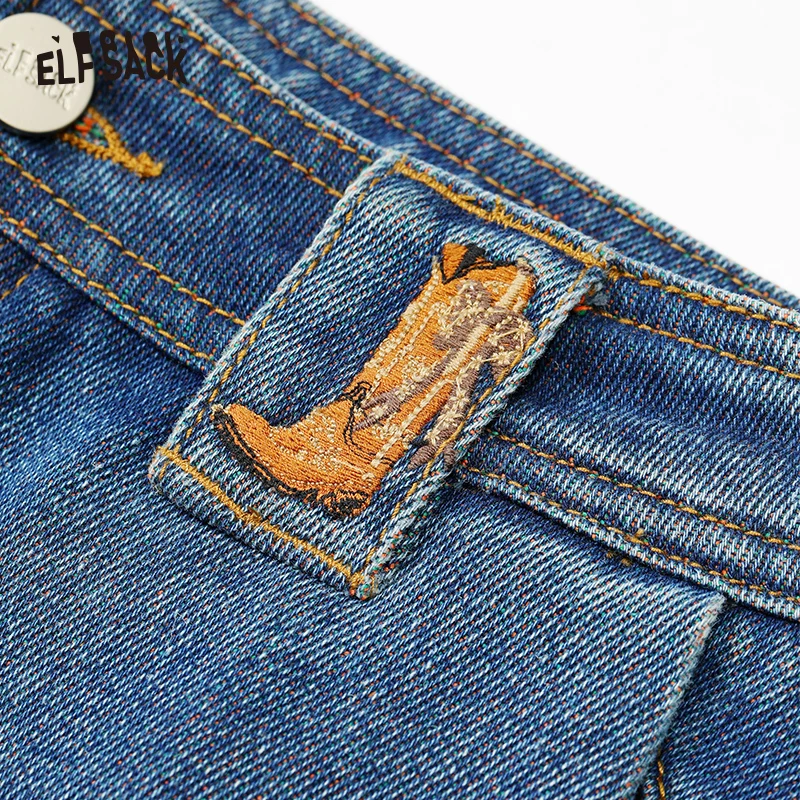 ELFSACK-Shorts jeans retro azul profundo para mulheres, jeans casual de comprimento médio, franjados, verão, novidades, 2022