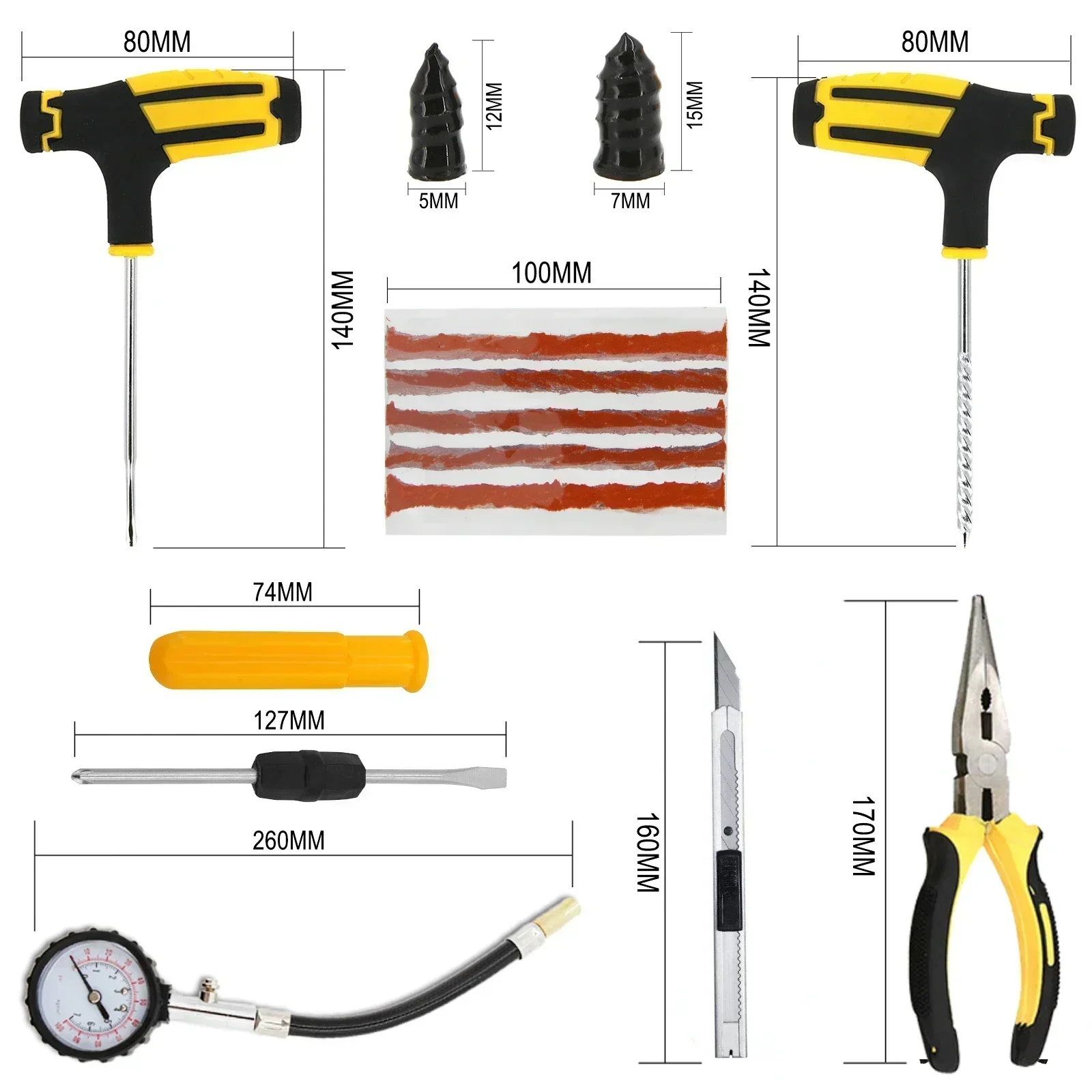 Car Motorcycle Tire Repair Kit Puncture Plug Tools Tyre Puncture Emergency for Tire Strips Stirring Glue Repair Tool Kit