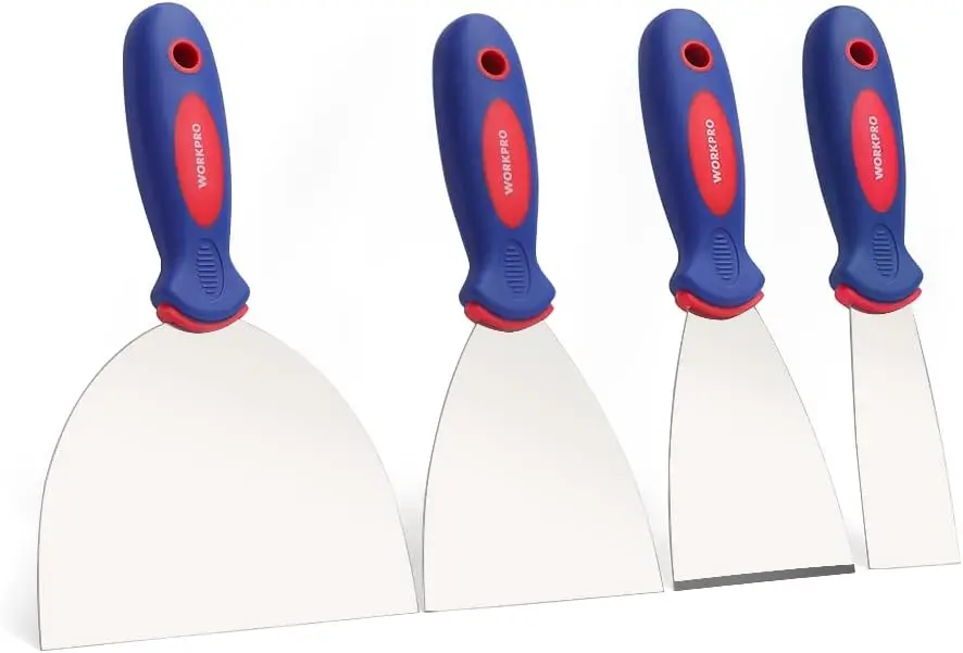 

4-Piece Putty Knife Set Stainless Steel with Ergonomic Grip for Drywall Spackle Taping Scraping Paint 1.5 3 4 6 Inch