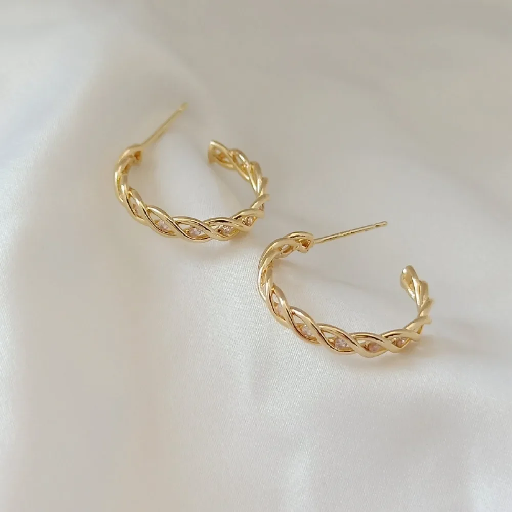 

14K Gold-plated Micro-inlaid Zircon Shaped Twist Chain S925 Earpin Earrings, DIY Jewelry Accessories