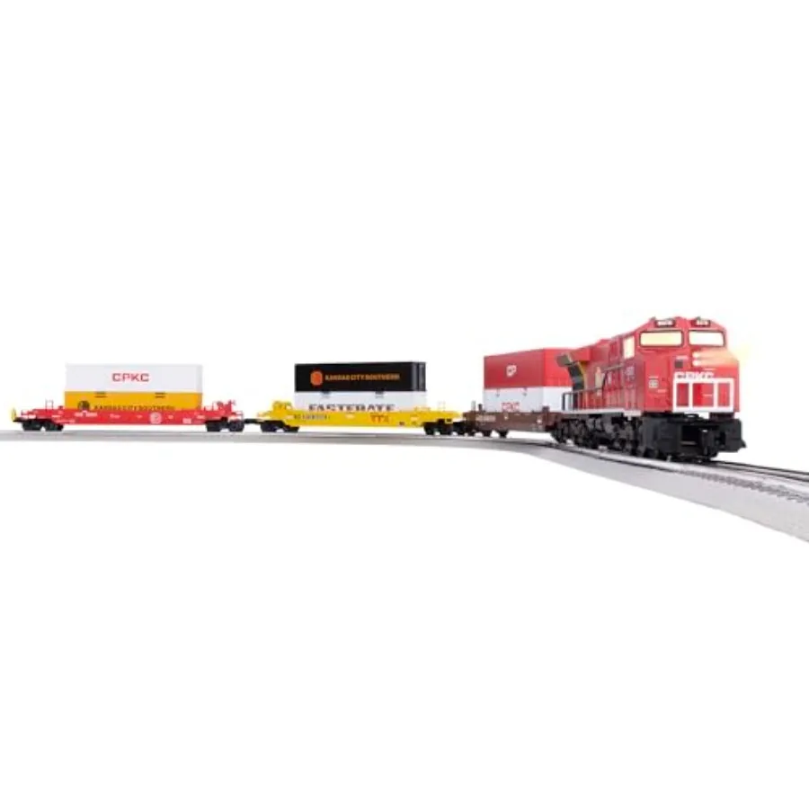 

O Gauge freight train set for hobbyists, ABS plastic, gray and red, Bluetooth 5.0 remote and app control with sounds, lights, F