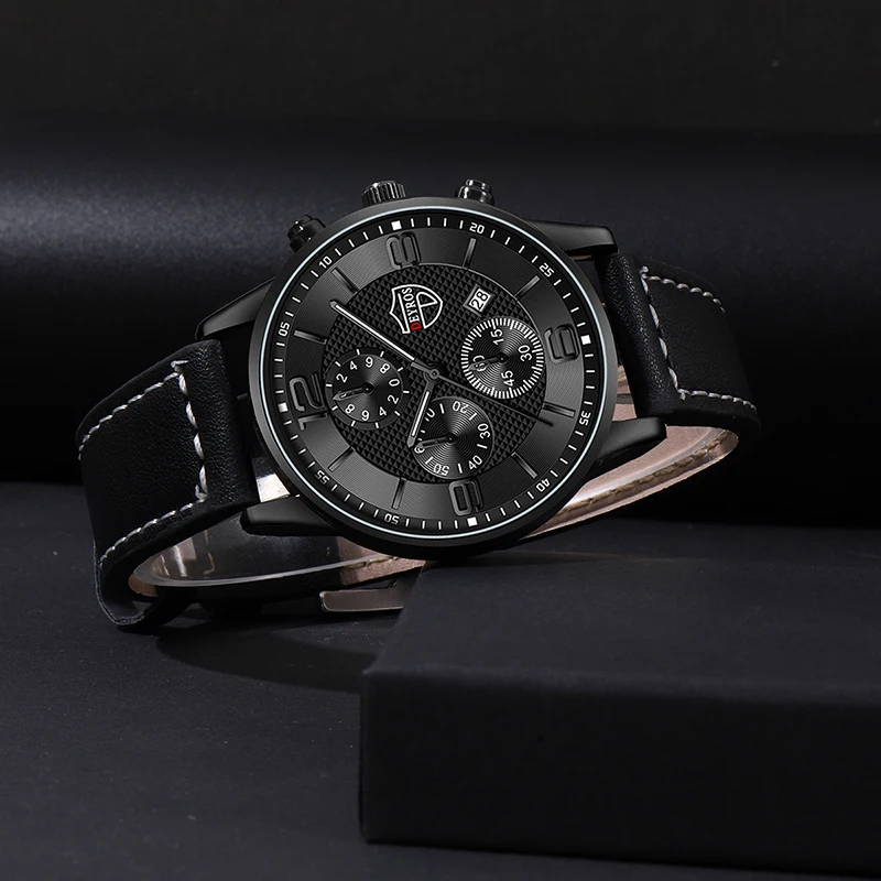 Mens Fashion Quartz Men Leather Watches Brand Luxury Male Clock Sport Mens Wrist Watch Bracelet Necklace Relogio Masculino