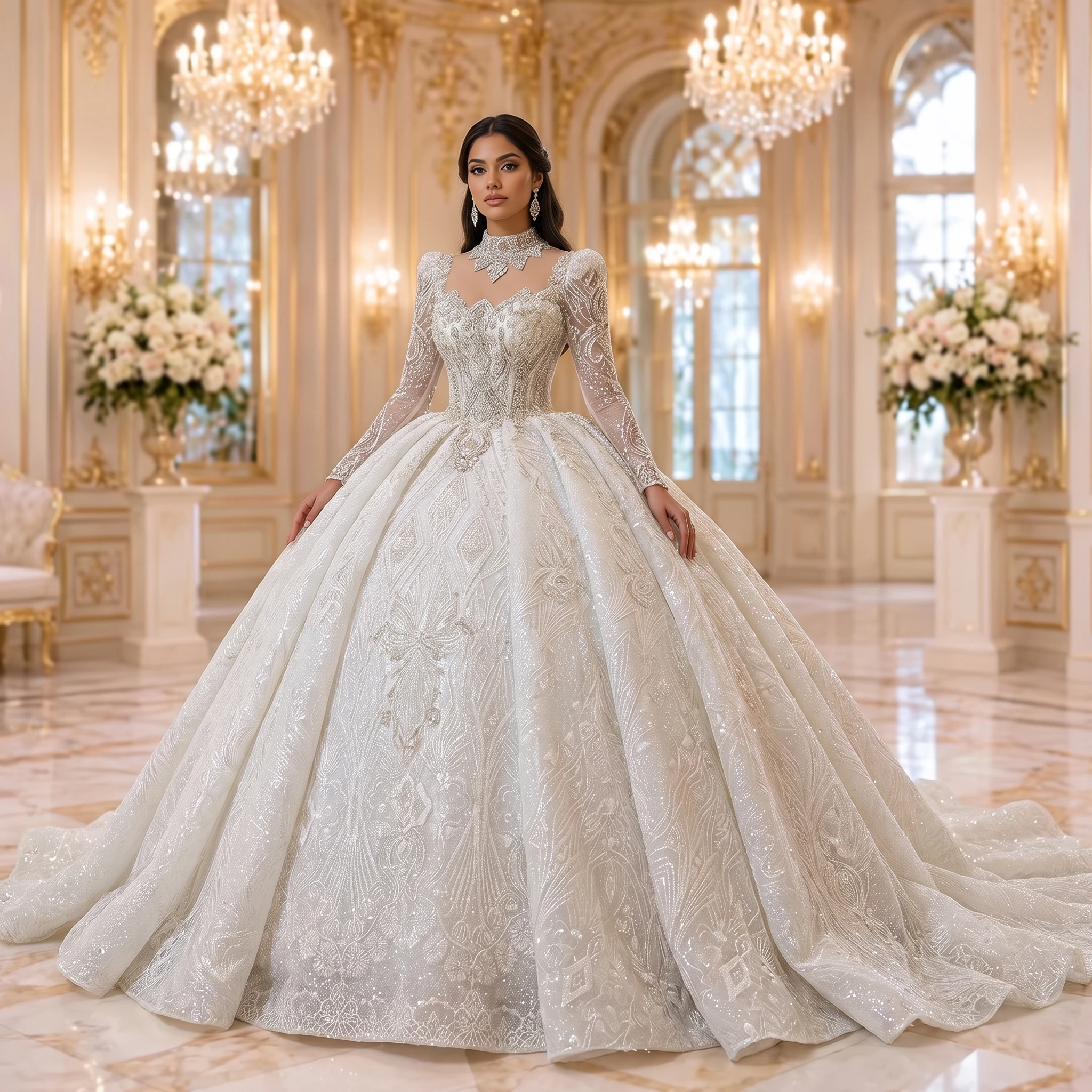 Gorgeous Women's Wedding Dresses Sparkling Long Sleeve Lace Princess Customized Bridal Gowns Bride Dress 2026 vestidos de novia
