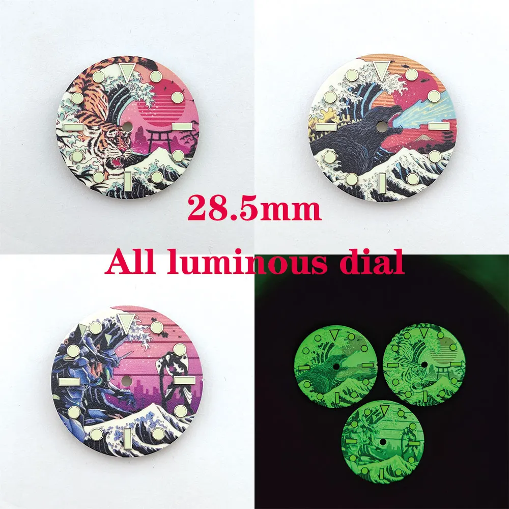 Quadrante personalizzato da 28,5 mm NH35 Il quadrante completamente luminoso Kanagawa è adatto per sostituire gli accessori dell'orologio con movimento NH35/36