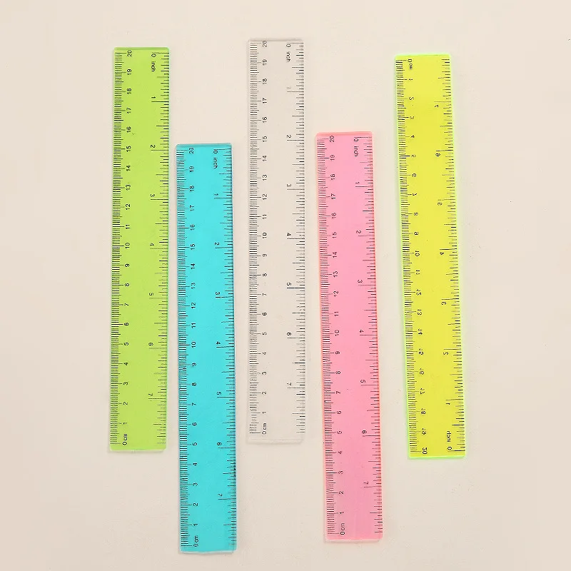 5pcs Transparent Plastic Rulers Precise 8-Inch Measuring Tools Students Office Home Easy-to-Read Space-Saving Design