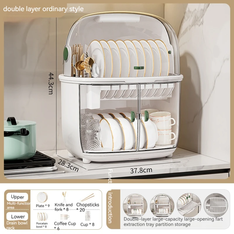 Kitchen Drainage Cabinet With Lid Disinfection Container For Storing Dishes Plates Chopsticks Tableware Household Storage Shelve