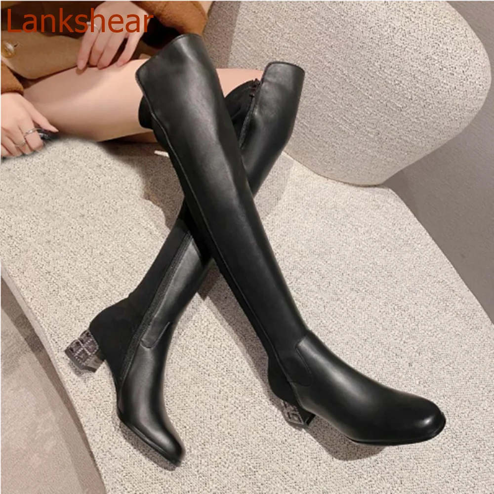 

Round Toe Strange Style Women Boots Modern Over The Knee Fashion Pu Solid Black Sexy Party Zippers Women Shoes 2024 New Arrivals