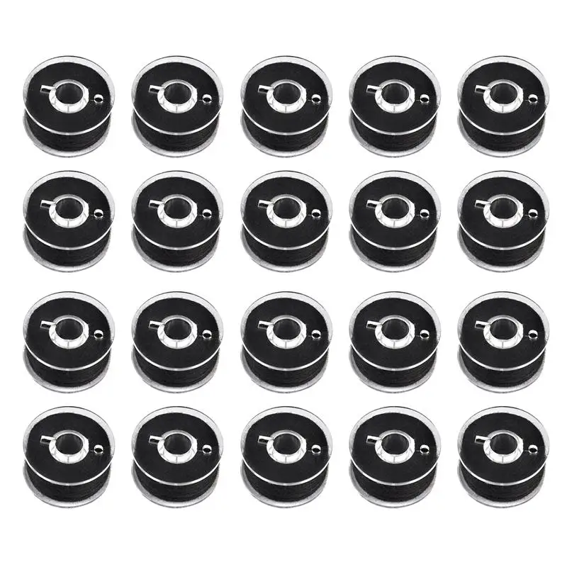 20Pcs Black White Sewing Machine Bobbins Spool Plastic Sewing Bobbins with Thread for Home Embroidery Machines Sewing Tools