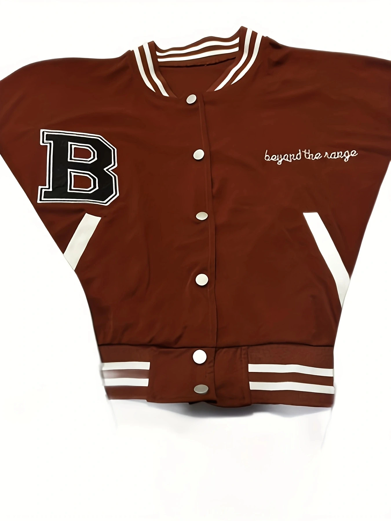 Plus Size Women's Colorblock Letter B Print Cropped Baseball Jacket Set High Waist Black PU Pleated Leather Mini Skirt Hot Girl Two-Piece Set view 6