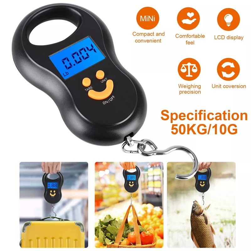 Portable 50Kg Electronic Scale High-precision Spring Scale LCD Digital Hanging Scale BackLight Fishing Weights 0.01kg Error