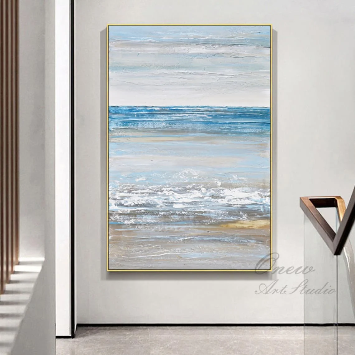 

Large Sky And Ocean Abstract Canvas Art Beach Oil Painting Handmade Modern Coastal Wall Art Textured Seascape Acrylic Painting