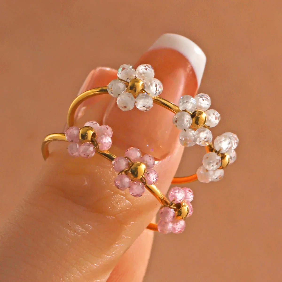 Trend Manual Multicolour Beads Flower Adjustable Rings Women Stainless Steel Anti Allergic Finger Ring Bridesmaid Gift Jewelry