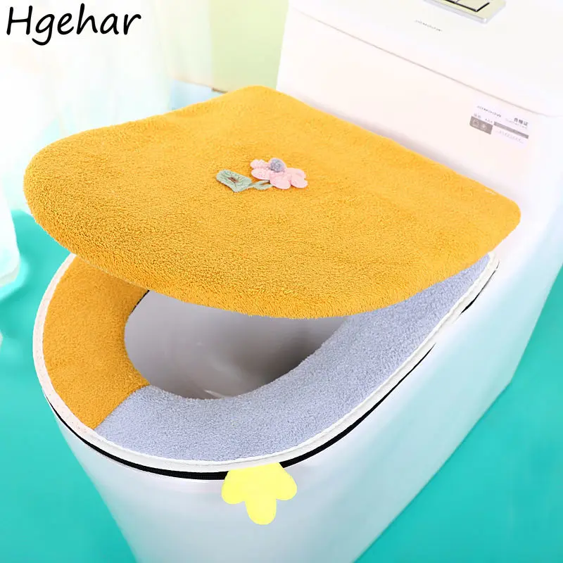 Winter Warm Toilet Seat Cover Cartoon Washable Bathroom Accessories Closestool Case Universal Portable  Lid Covers 2 Pcs