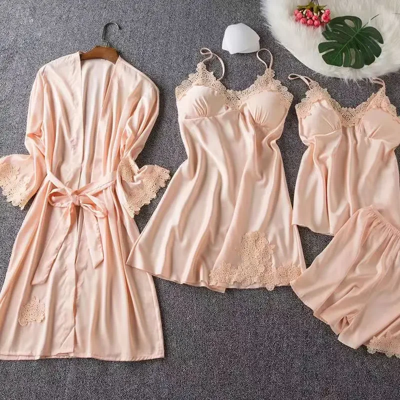 Five-piece pajamas women Xia Bingsi sexy pajamas casual and comfortable sling home service with chest pad night gown