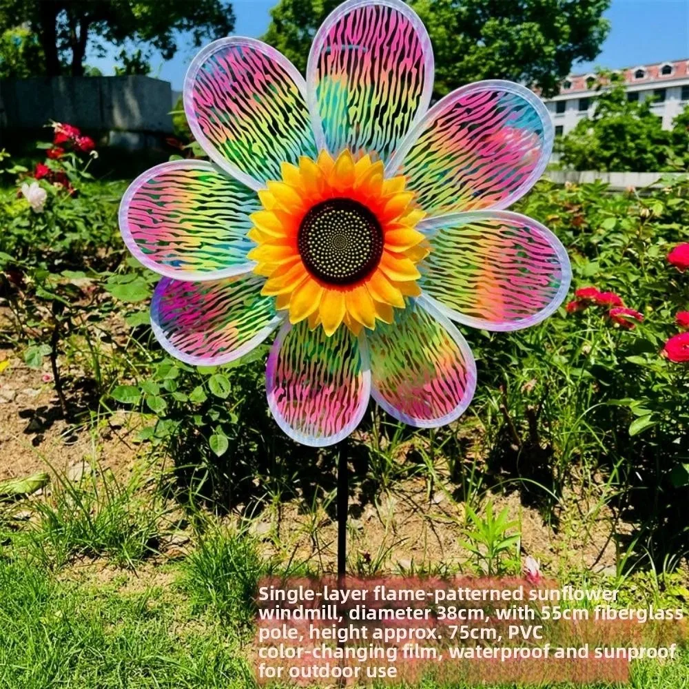 Moinho de vento de girassol multiestilos, diâmetro de pvc 30/38cm, estaca de pé, gramado, flor, catavento, mudança de cor