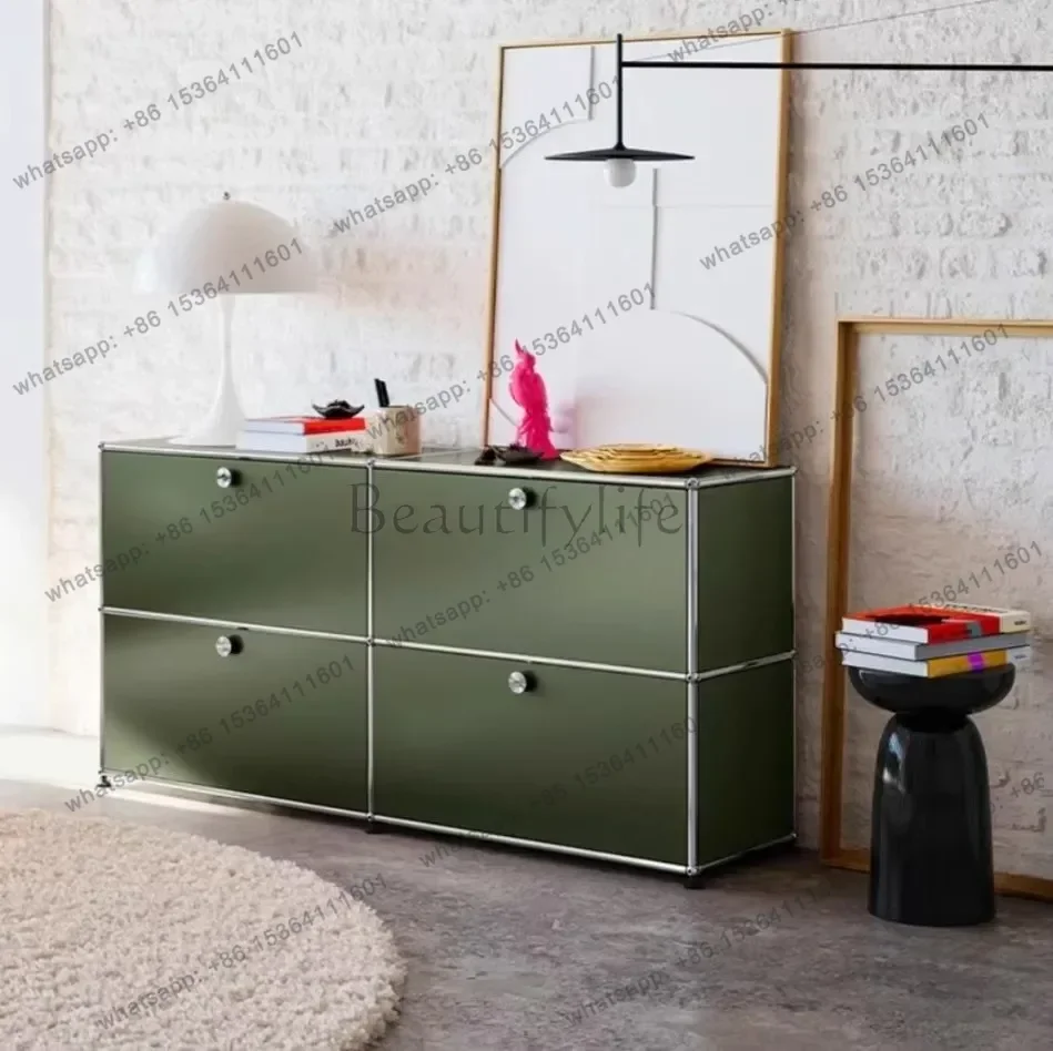 LSFor Modern Metal Frame Large Storage Module Combination Sideboard Living Room Cabinets Chest Of Drawers Furniture, Olive Green