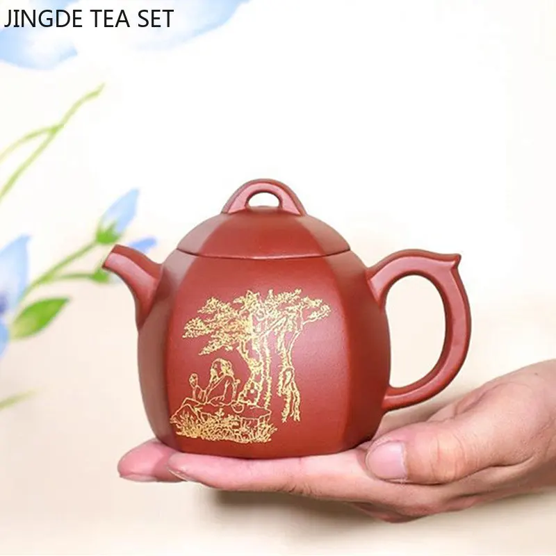 

200ml Raw Ore Dahongpao Zisha Tea Set Chinese Yixing Purple Clay Tea Pot Creative Octagon Pu 'er Teapot Handmade Beauty Kettle